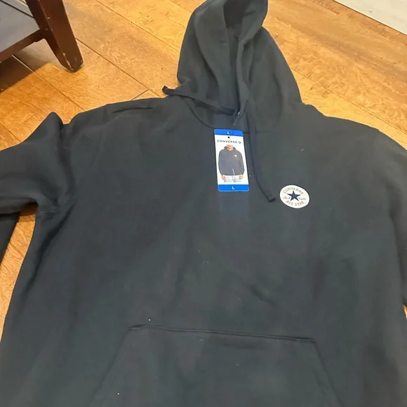 Converse Black Hooded Sweatshirt with Chest Patch - Picture 2 of 4